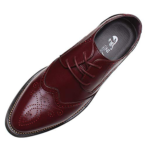 ANUFER Herren Stilvoll Spitzzehe Abendschuhe Schnüren Formal Geschäft Hochzeit Brogues Burgund P110 EU45.5 von ANUFER