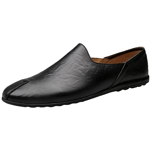 ANUFER Herren Super Weich Echtes Leder Halbschuhe Flacher Absatz Schlüpfen Lässige Fahrschuhe Schwarz SN070555 EU44.5 von ANUFER