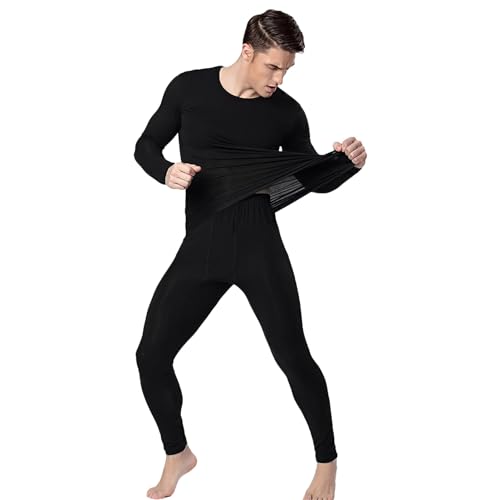 ANUFER Herren Thermo-Unterwäsche-Set Winter Basis-Schicht Oben & Unten Ultra Weich Leicht Lange Unterhose Schwarz SN071090 4XL von ANUFER