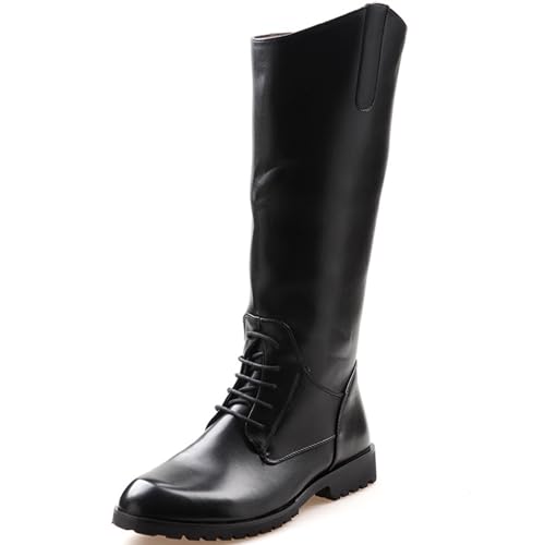 ANUFER Herren Unter dem Knie Spitze Zehenpartie Ritter-Stiefel Mikrofaser-Leder Hinten Reißverschluss Reitstiefel Schwarz SD5A1102 EU41.5 von ANUFER