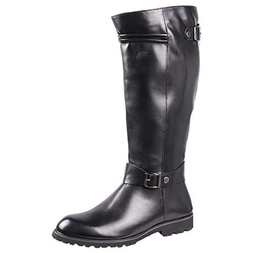 ANUFER Herren Unter dem Knie Stiefel Mikrofaser-Leder Reißverschluss Cowboy Reitstiefel Schwarz SN0707153 EU40 von ANUFER