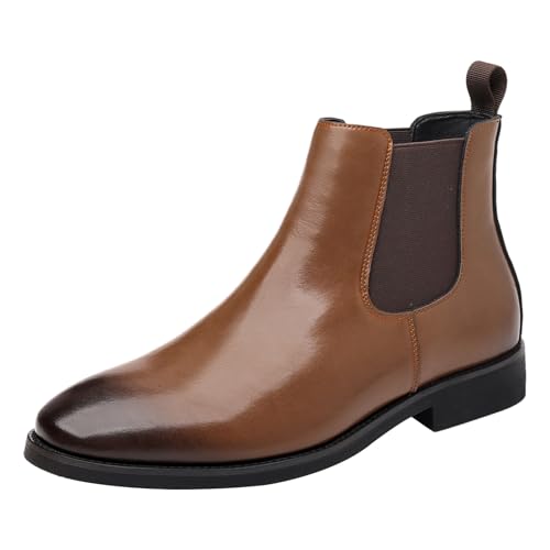 ANUFER Herren Vintage Runde Spitze Chelsea Stiefel Farbe des Pinsels Formell Slip-On Stiefeletten Braun SN079238 EU42.5 von ANUFER
