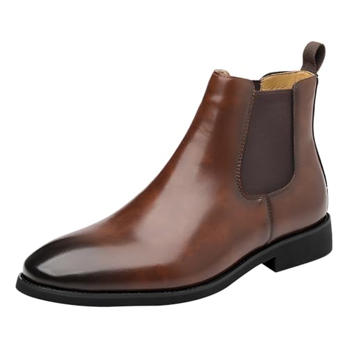 ANUFER Herren Vintage Runde Spitze Chelsea Stiefel Farbe des Pinsels Formell Slip-On Stiefeletten Kaffee SN079238 EU40 von ANUFER
