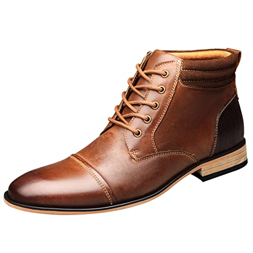 ANUFER Herren Vintage Schnüren Leder Stiefeletten Reißverschluss Formell Abendschuhe Braun SN01825 EU41.5 von ANUFER