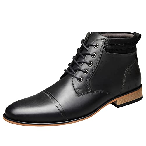 ANUFER Herren Vintage Schnüren Leder Stiefeletten Reißverschluss Formell Abendschuhe Schwarz SN01825 EU41 von ANUFER