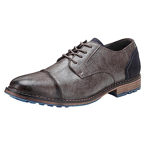 ANUFER Herren Weinlese Farbe des Pinsels Kunstleder Geschäft Anzugschuhe Schnürung Derbys mit Spitzer Zehe Grau SN0706162 EU42.5 von ANUFER
