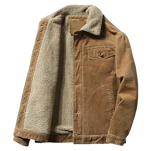 ANUFER Herren Winter Cord Jacke Sherpa Gefüttert Thermisch Trucker Mantel SN0706223 Khaki M von ANUFER