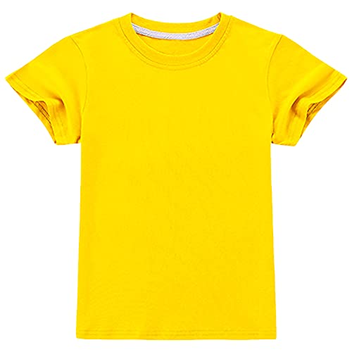 ANUFER Jungen Mädchen Klassisch Einfarbig Baumwolle T-Shirts Kinder Kurzarm Rundhalsausschnitt Tops Alter 13-14 Jahre SN070656 Gelb 160cm von ANUFER