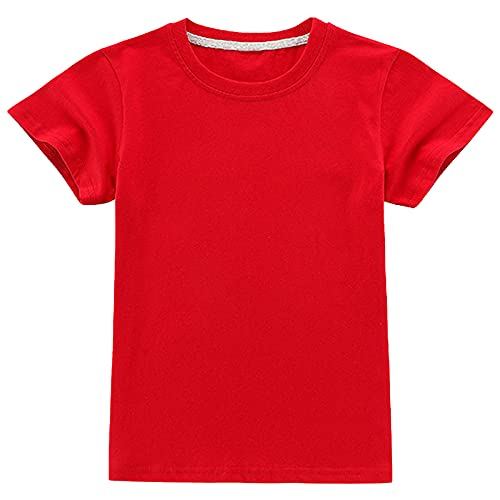 ANUFER Jungen Mädchen Klassisch Einfarbig Baumwolle T-Shirts Kinder Kurzarm Rundhalsausschnitt Tops Alter 13-14 Jahre SN070656 Rot 160cm von ANUFER
