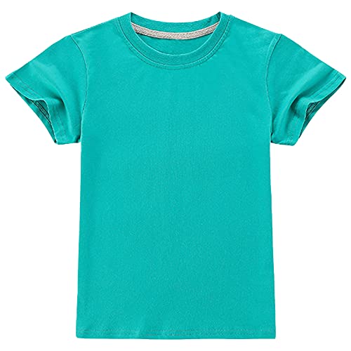 ANUFER Jungen Mädchen Klassisch Einfarbig Baumwolle T-Shirts Kinder Kurzarm Rundhalsausschnitt Tops Alter 7-8 Jahre SN070656 Grün 130cm von ANUFER