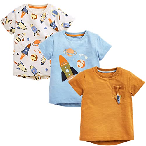 ANUFER Jungs Dreier-Packn 100% Baumwolle Kurzarm T-Shirts Gut aussehend Sommer-Tops Alter 4-5 Jahre SN070241 Rakete von ANUFER