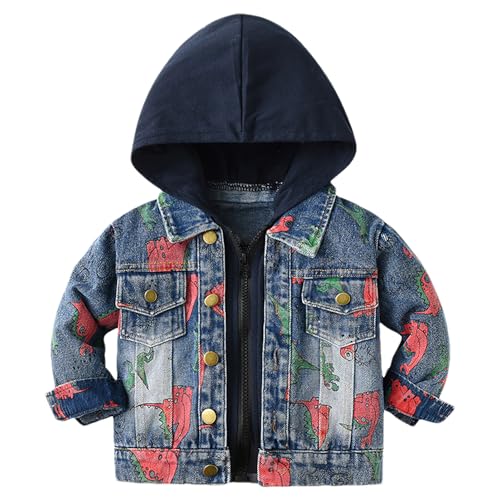 ANUFER Kleiner Junge Verstört Kapuze Jeansjacke Langarm Reißverschluss Outwear SN079186 Dinosaurier Schwarzer Hut 6-9 Monate von ANUFER