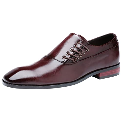 ANUFER Männer Hübsch Einzigartiges Design Mikrofaserleder Seitliche Schnürung Formale Schuhe Burgund SN071153 EU46.5 von ANUFER