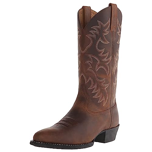 ANUFER Männer Stilvoll Gestickt Cowboy-Stiefel Western Absatz Spitze Zehe Slip-On Stiefel Mit Mittlerer Wade Braun SN071164 EU40 von ANUFER