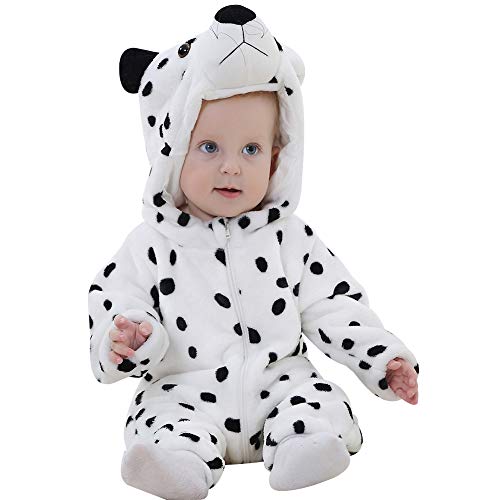 ANUFER Unisex Baby Mit Kapuze Strampler Flanell Niedlich Tier Overall Pyjama 0-36 Monate Dalmatiner SN07652 0-6 Monate von ANUFER