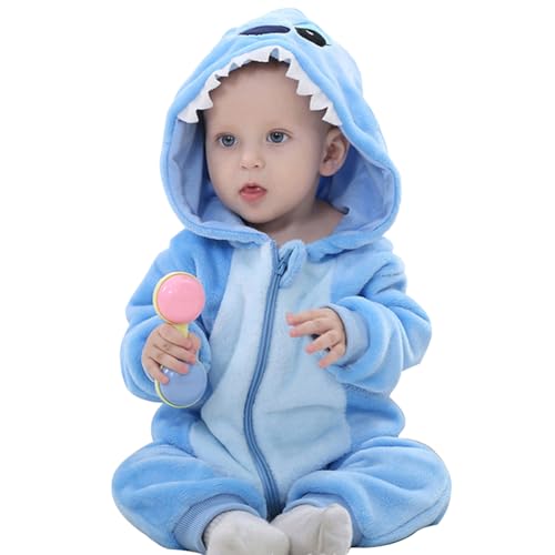 ANUFER Unisex Baby Mit Kapuze Strampler Flanell Niedlich Tier Overall Winterliche Outfits Haifisch SN07652 24-30 Monate von ANUFER