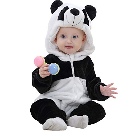 ANUFER Unisex Baby Mit Kapuze Strampler Flanell Niedlich Tier Overall Pyjama 0-36 Monate Panda SN07652 6-12 Monate von ANUFER