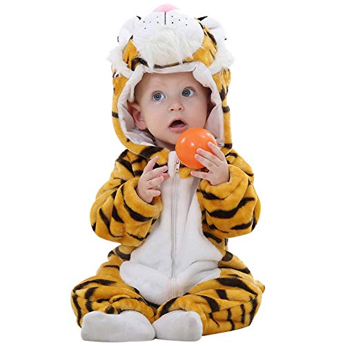 ANUFER Unisex Baby Mit Kapuze Strampler Flanell Niedlich Tier Overall Winterliche Outfits Tigerin SN07652 0-6 Monate von ANUFER