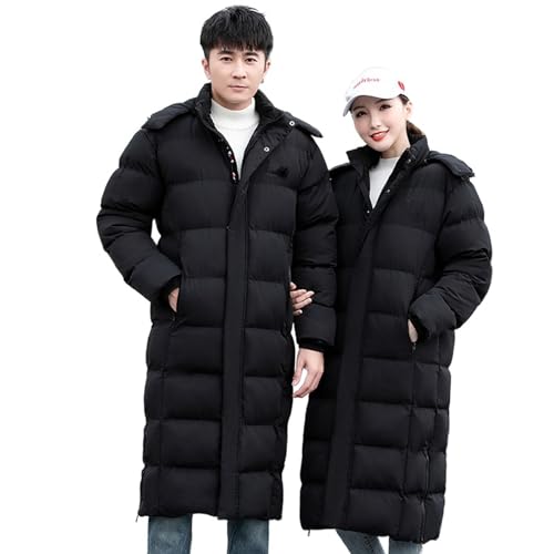 ANUFER Unisex Herren Damen Lang Puffer-Jacke Thermisch Baumwolle Gepolstert Wintermantel mit Abnehmbarer Kapuze SD5A1030 Schwarz M von ANUFER