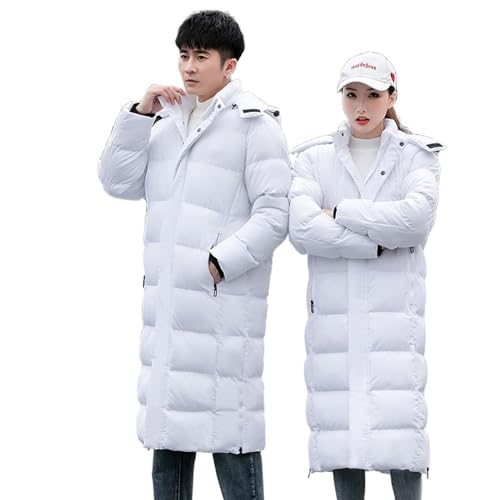 ANUFER Unisex Herren Damen Lang Puffer-Jacke Thermisch Baumwolle Gepolstert Wintermantel mit Abnehmbarer Kapuze SD5A1030 Weiß 3XL von ANUFER