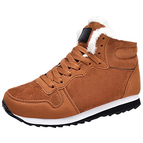 ANUFER Unisex Herren Damen Plüsch Turnschuhe Leicht High-Top Schnüren Winter Schneeschuhe Braun SN0708128 EU44 von ANUFER