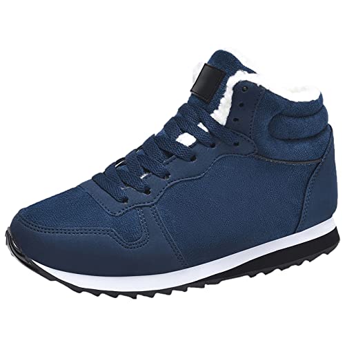 ANUFER Unisex Herren Damen Plüsch Turnschuhe Leicht High-Top Schnüren Winter Schneeschuhe Marine SN0708128 EU44.5 von ANUFER
