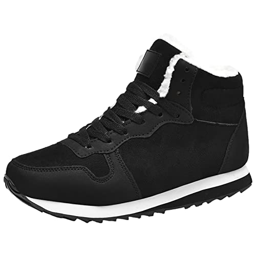 ANUFER Unisex Herren Damen Plüsch Turnschuhe Leicht High-Top Schnüren Winter Schneeschuhe Schwarz SN0708128 EU37 von ANUFER