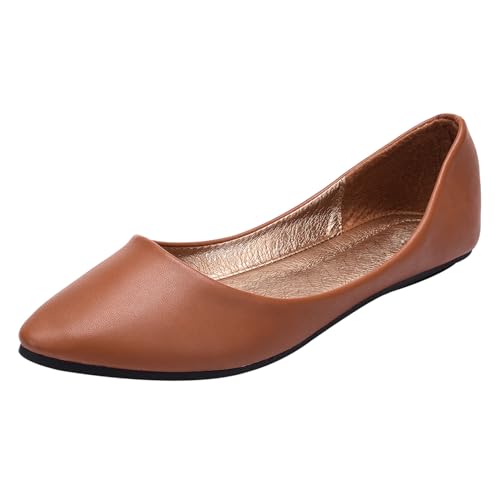 ANUFER Damen Ballerinas Spitze Zehe Mikrofaserleder Schlüpfen Kleid Pumpt Schuhe Braun SN020536 EU38 von ANUFER