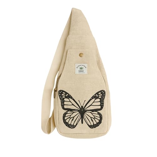 Himalayan Hanf Schmetterling Sling Bag - Umweltfreundlicher Crossbody Rucksack für Damen & Herren - Natürliche handgefertigte kleine Brusttasche aus Nepal von ANVI UTENSILS