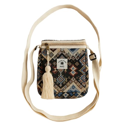 Umhängetasche aus Himalaya-Hanf mit ethnischem Muster – Handgefertigte kleine Schultertasche mit Reißverschluss & Quaste – umweltfreundliche Unisex-Umhängetasche aus Nepal Umhängetasche aus Himalaya-Hanf mit ethnischem Muster – Handgefertigte kleine Schultertasche mit Reißverschluss & Quaste – umweltfreundliche Unisex-Umhängetasche aus Nepal von ANVI UTENSILS