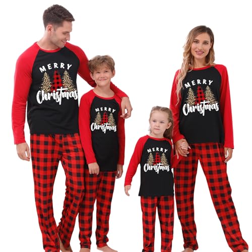 ANVIGO Weihnachtspyjama Familie Set, Schlafanzug Weihnachten Familie, Family Christmas Pajamas, Weihnachten Schlafanzug Langarm Zweiteiliger Set (Herren Rot 2XL) von ANVIGO