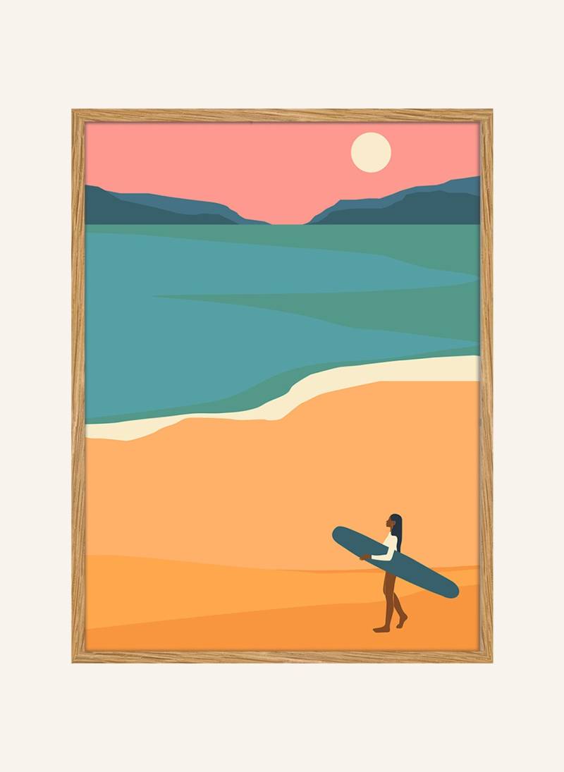 Any Image Wandbild Bunte Surfer-Illustration Mit Rahmen weiss von ANY IMAGE