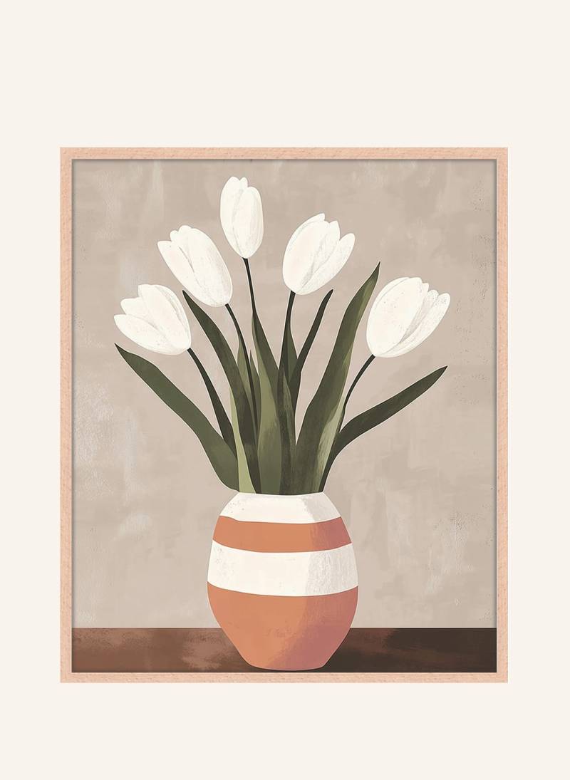 Any Image Wandbild Weiße Tulpen Beige Vase Mit Rahmen braun von ANY IMAGE