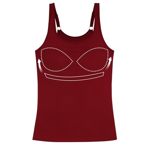 ANYFITTING Baumwoll-Cami mit integriertem BH Bügellose Polsterung Verstellbare Träger Slim Fit Burgunderrot 3XL von ANYFITTING