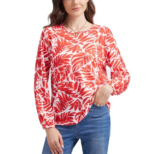 ANYFITTING Damen Langarmshirt Leichtes Rundhals Sweatshirt mit Blumenmuster Bequemes Freizeitshirt Tunika Oberteile Pullover Rotes Blatt M ANYFITTING Damen Langarmshirt Leichtes Rundhals Sweatshirt mit Blumenmuster Bequemes Freizeitshirt Tunika Oberteile Pullover Rotes Blatt M von ANYFITTING