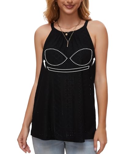 ANYFITTING Damen Tank Top mit Integriertem BH Ärmellose Neckholder Tops Damen Unterhemd BH Hemd Loose Tops BH Top Damen mit Cups Schwarz mit Loch L von ANYFITTING