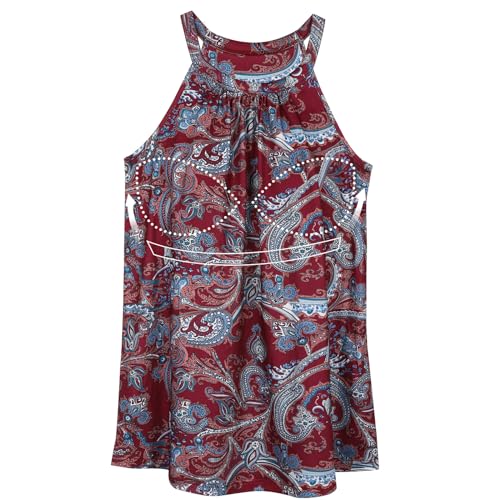ANYFITTING Damen Tank Top mit Integriertem BH Ärmellose Neckholder Tops Unterhemd BH Hemd Loose Tops BH Top Damen mit Cups Rot mit Blumen M von ANYFITTING