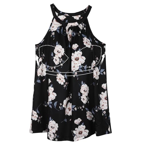 ANYFITTING Damen Tank Top mit Integriertem BH Ärmellose Neckholder Tops Unterhemd BH Hemd Loose Tops BH Top Damen mit Cups Schwarz mit Blumen S von ANYFITTING
