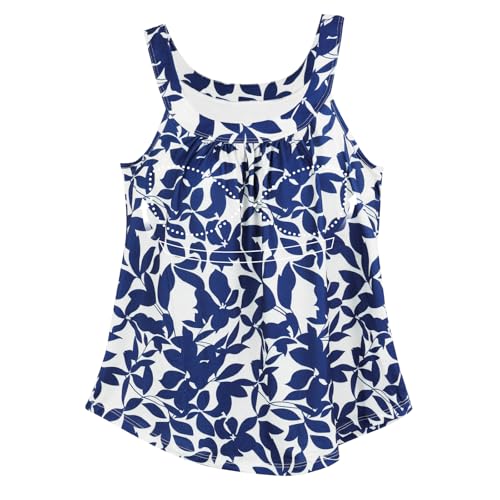 ANYFITTING Damen Tank Top mit Integriertem BH Ärmellose Rundhalsausschnitt Shirt mit BH Oberteil mit BH Integriert Hemdchen Unterhemd BH Hemd Loose Tops Blau Blatt XL von ANYFITTING