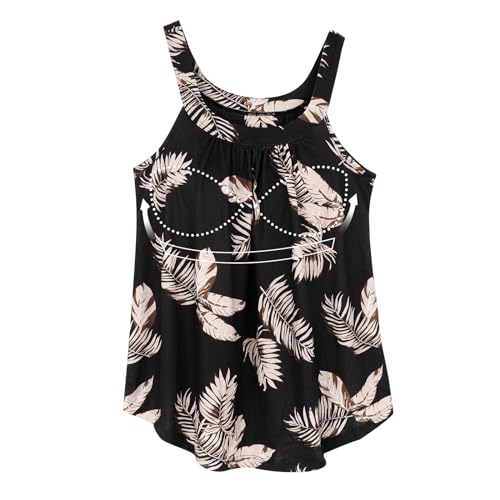 ANYFITTING Damen Tank Top mit Integriertem BH Ärmellose Rundhalsausschnitt Shirt mit BH Oberteil mit BH Integriert Hemdchen Unterhemd BH Hemd Loose Tops Goldenem Blatt L von ANYFITTING