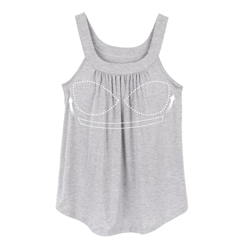 ANYFITTING Damen Tank Top mit Integriertem BH Ärmellose Rundhalsausschnitt Shirt mit BH Oberteil mit BH Integriert Hemdchen Unterhemd BH Hemd Loose Tops Grau L von ANYFITTING