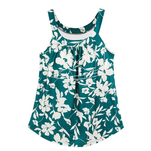 ANYFITTING Damen Tank Top mit Integriertem BH Ärmellose Rundhalsausschnitt Shirt mit BH Oberteil mit BH Integriert Hemdchen Unterhemd BH Hemd Loose Tops Grün Floral 2XL von ANYFITTING