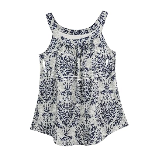 ANYFITTING Damen Tank Top mit Integriertem BH Ärmellose Rundhalsausschnitt Shirt mit BH Oberteil mit BH Integriert Hemdchen Unterhemd BH Hemd Loose Tops Navy Glasierte Blume S von ANYFITTING