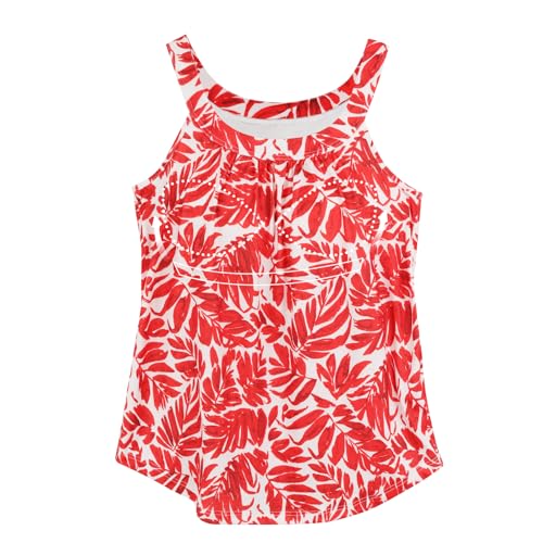 ANYFITTING Damen Tank Top mit Integriertem BH Ärmellose Rundhalsausschnitt Shirt mit BH Oberteil mit BH Integriert Hemdchen Unterhemd BH Hemd Loose Tops Rot Blatt L von ANYFITTING