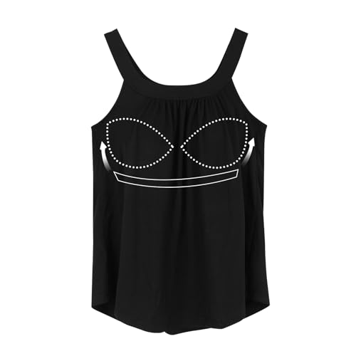 ANYFITTING Damen Tank Top mit Integriertem BH Ärmellose Rundhalsausschnitt Shirt mit BH Oberteil mit BH Integriert Hemdchen Unterhemd BH Hemd Loose Tops Schwarz XXL von ANYFITTING