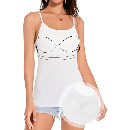 ANYFITTING Damen Top mit Integriertem BH Breiter Riemen Basic Cami Tanks Rundhalsausschnitt Cami Bluse BH Hemd Damen mit Cups SommerXL von ANYFITTING