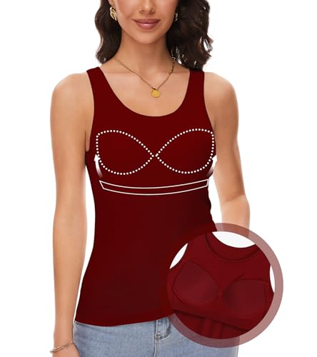 ANYFITTING Damen Unterhemd mit Integriertem BH Tank Top ärmellose Shirts Basic U-Ausschnitt Eingebauter BH Bügelloser Gepolstert Tank Tops Sommer Yoga S von ANYFITTING