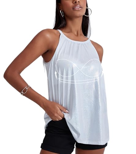 ANYFITTING Neckholder Camisole Tops mit Integriertem BH Pailletten Oberteil Damen Ärmellose Party Club Tank Tops Shirt Cocktail Vest Shirt Funkelndes Weiß XL ANYFITTING Neckholder Camisole Tops mit Integriertem BH Pailletten Oberteil Damen Ärmellose Party Club Tank Tops Shirt Cocktail Vest Shirt Funkelndes Weiß XL von ANYFITTING