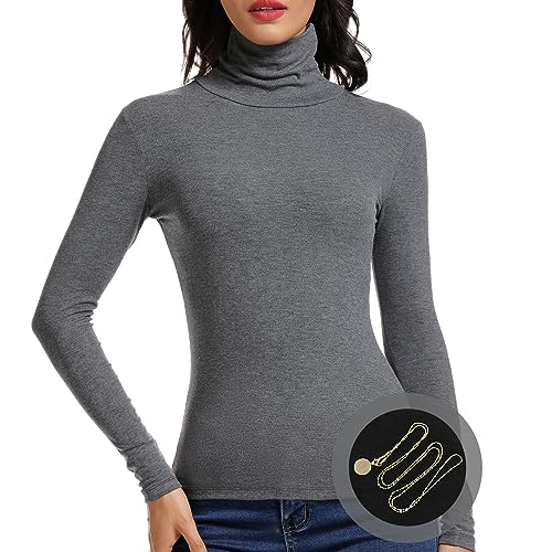 ANYFITTING Rollkragenshirt Damen Slim Fit Shirt Turtleneck Damen Basic Rollkragenpullover Damen Langarmshirts für Damen Basic Long Sleeve Grau L von ANYFITTING