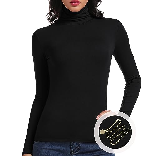 ANYFITTING Rollkragenshirt Damen Slim Fit Turtleneck Basic Langarmshirt Pullover Schwarz L von ANYFITTING
